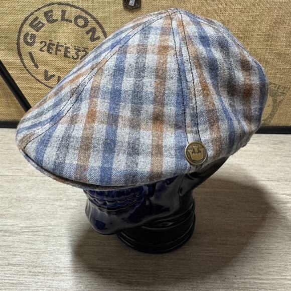 Goorin Bros Flat Cap L Peaky Blinders Hat Newsboy Cab Driver Retro Blue Plaid - Picture 1 of 6